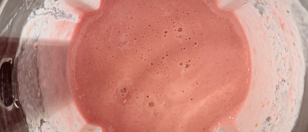 Standmixer-Test: Ansicht der pürierten Früchte im Mixbehälter des Moulinex-Standmixers.