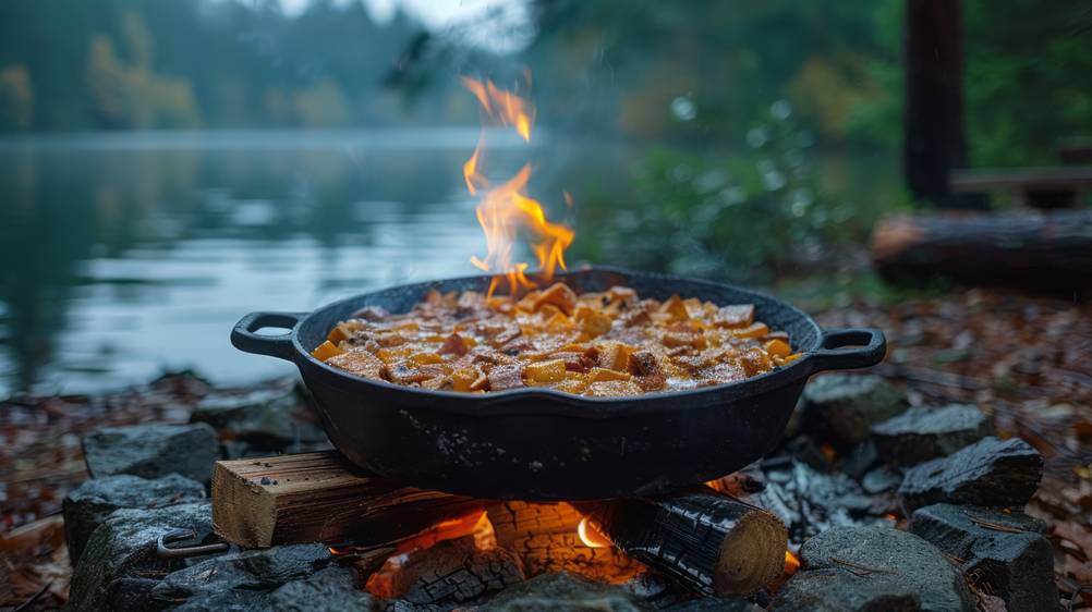STAUB-Bräter im Test: Bräter auf einem offenen Feuer in der Natur
