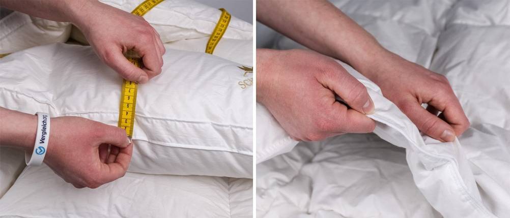 Daunendecke-Test: Zwei verschiedene Decken, eine davon eine Daunendecke, werden verglichen.