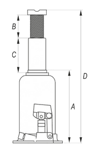 Schematische Darstellung eines Flaschenwagenhebers. Die minimale Hubhöhe ist abhängig von der Höhe des Hubarms und der Spindel.