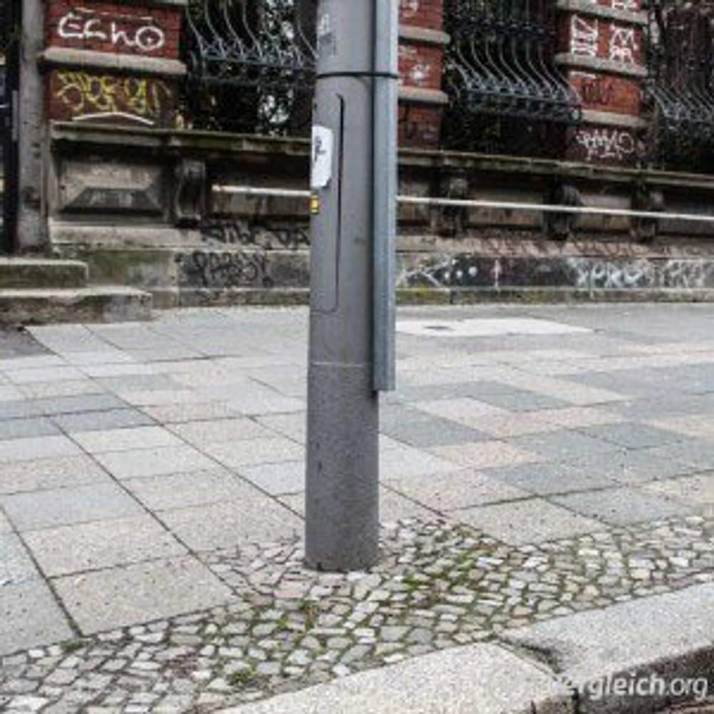 Fahrradschloss Test: Laterne auf dem Gehweg