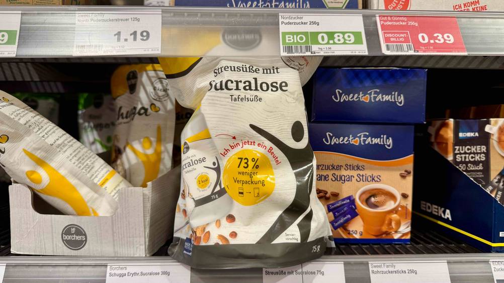 Getestet: Eine Packung Sucralose in einem Verkaufsregal.