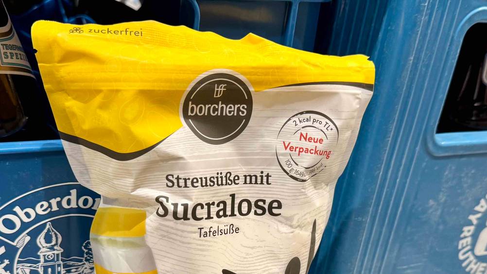 Sucralose getestet: Nahaufnahme der Vorderseite der Verpackung mit Logo und Artikelbezeichnung.