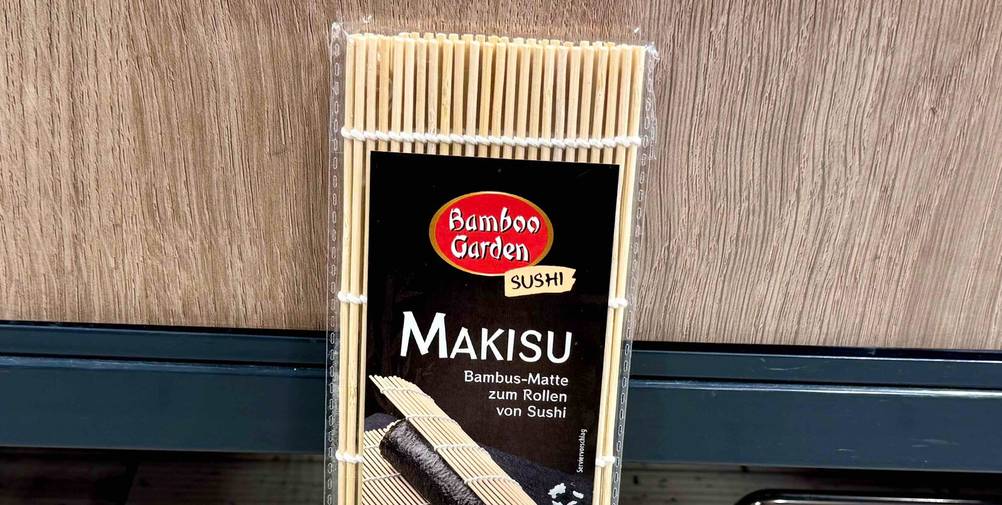 Sushimatte getestet: Nahaufnahme der Verpackung mit Logo und Artikelbezeichnung.