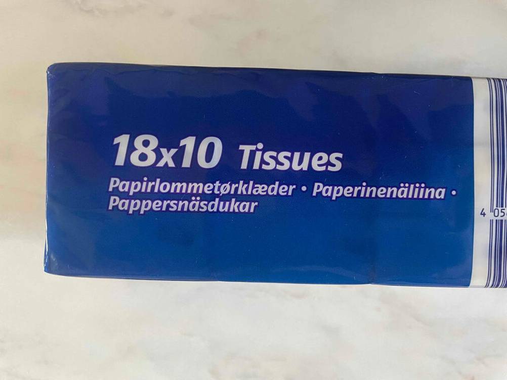 Taschentücher getestet: Nahaufnahme der Informationen auf der Originalverpackung.