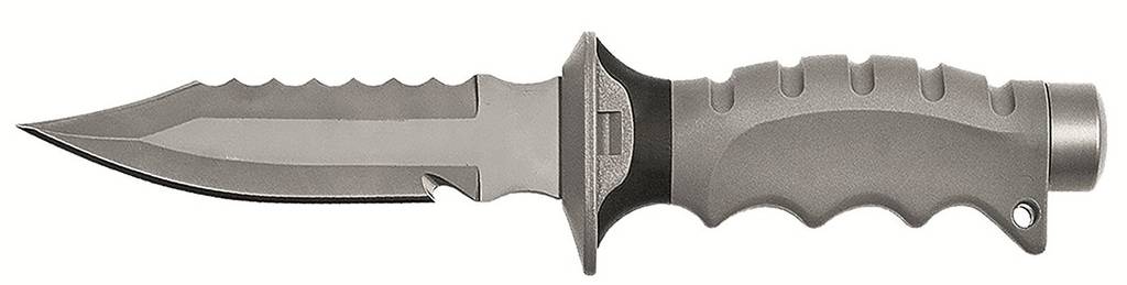 Tauchmesser-test: Tauchmesser mit Wellenschliff und Leinenschneider.