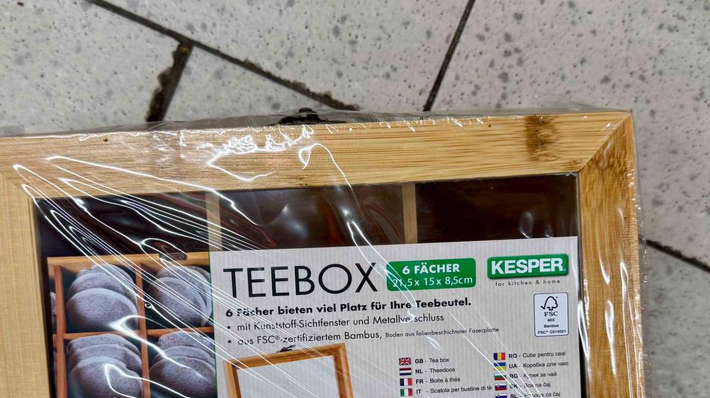Teebox getestet: Nahaufnahme des Labels auf der Verpackung.