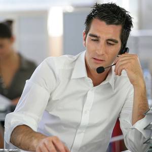 Pbx Telefonanlage Büro: Mitarbeiter mit Headset