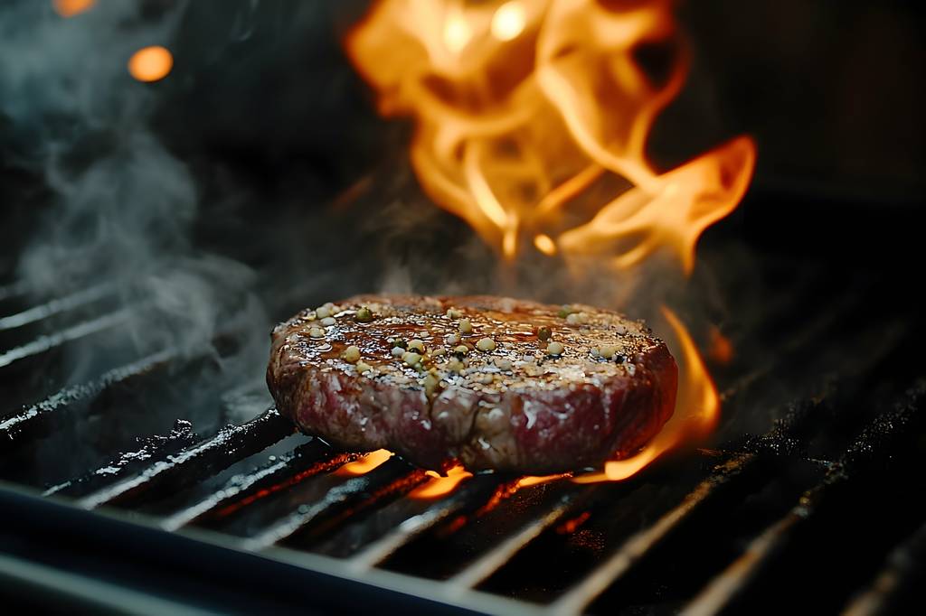 Tellicherry-Pfeffer-Test: Ein Steak auf einem Grill. 