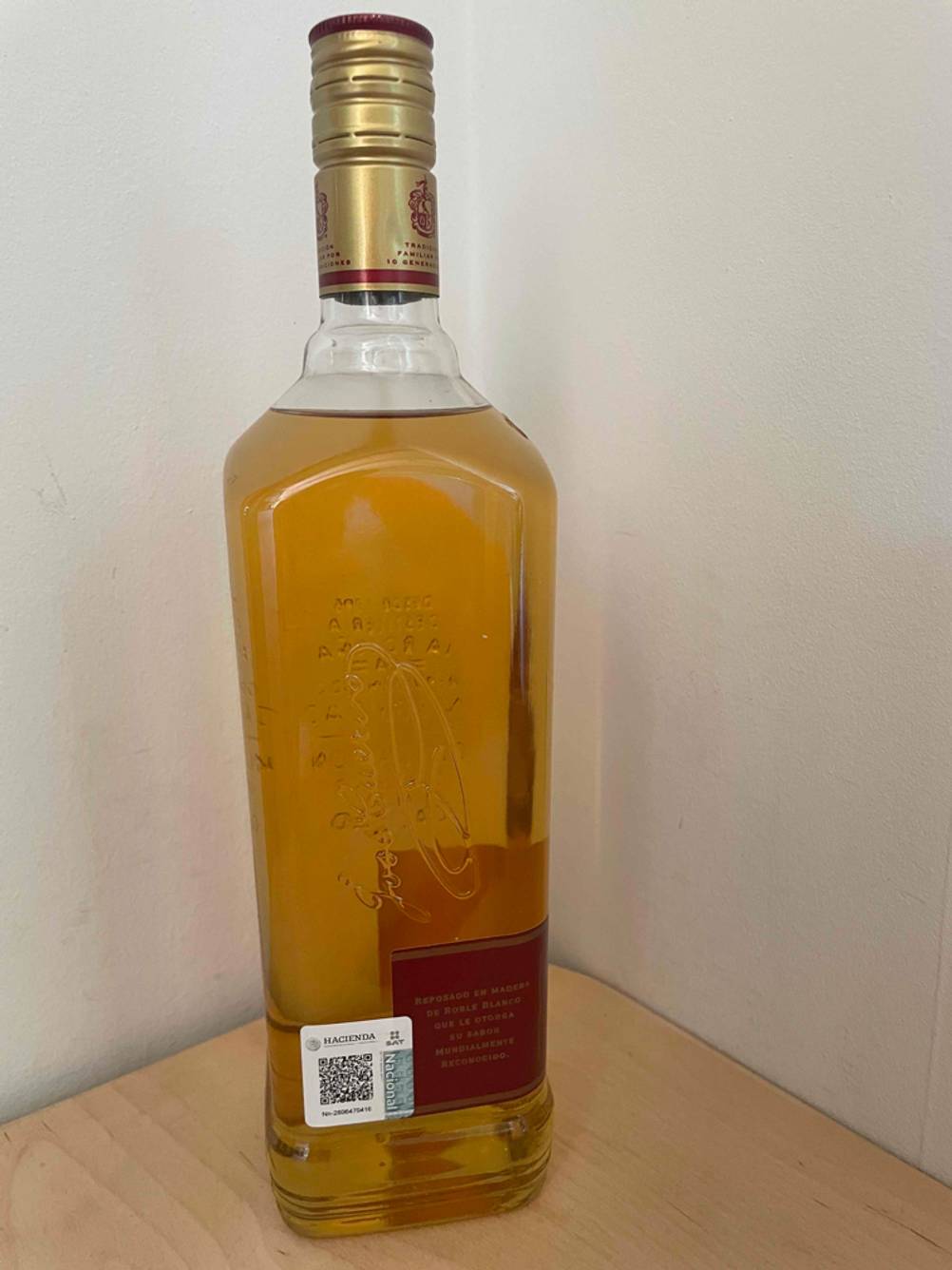 Rückseite von einer getesteten Tequila-Flasche. 
