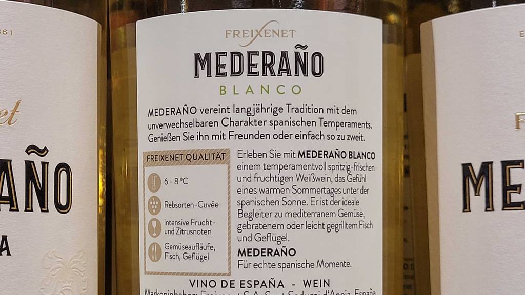 Ansicht der Produktbeschreibung auf dem Etikett einer getesteten Freixenet-Weinflasche.