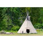 Tipi-Zelt-Test: Ein Tipi-Zelt auf einer Wiese aus ursprünglichen Materialien.