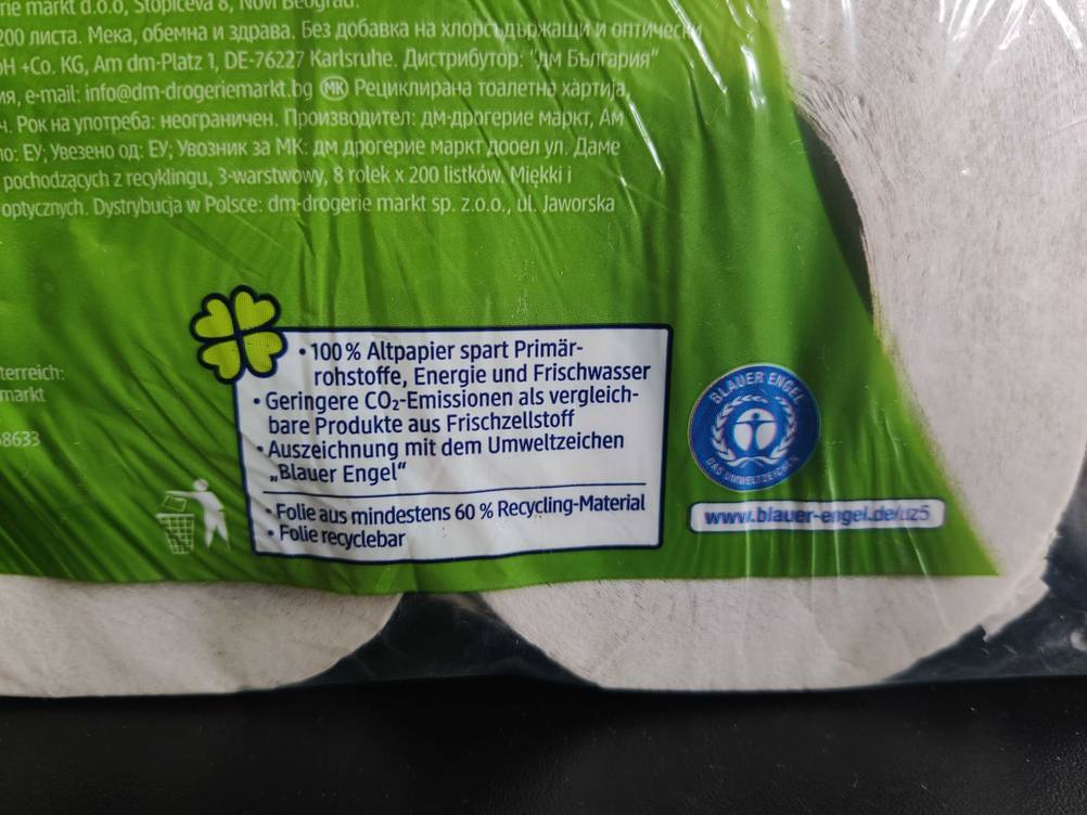 Toilettenpapier 3-lagig getestet: Nahaufnahme der Informationen auf der Rückseite.