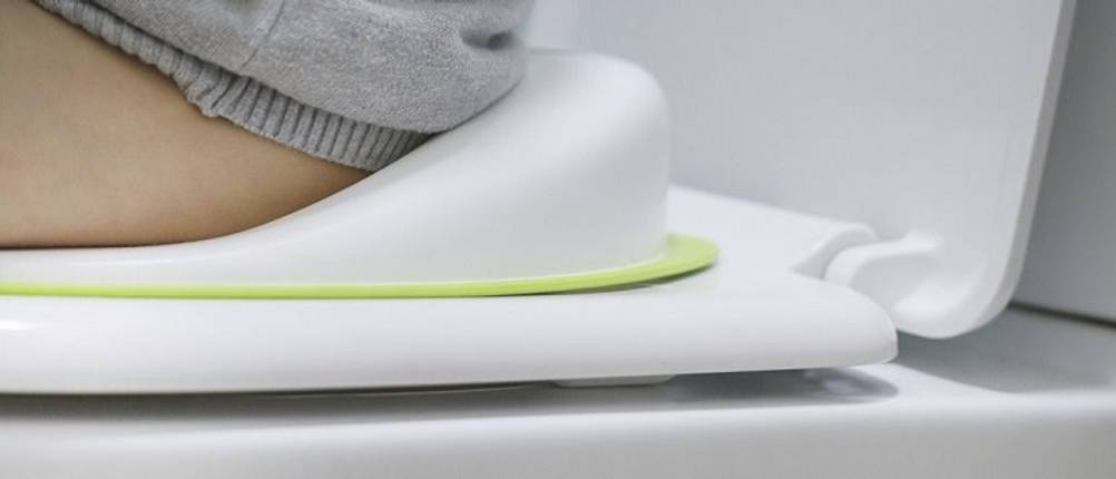 Kinder-Toilettensitz im Test: Hier sieht man wie der Toilettensitz auf der herkömmlichen Toilette aufliegt