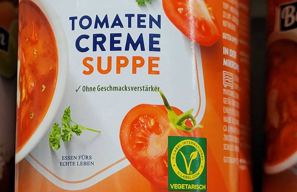 Tomatensuppe-Dose-Test: Nahaufnahme der Infografik auf der Verpackung.