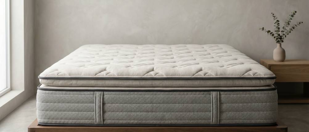 160x200-Topper-Test: Ein Matratzen-Topper liegt auf einem Futonbett mit vergleichsweise hoher Matratze in einem Schlafzimmer im japanischen Stil.