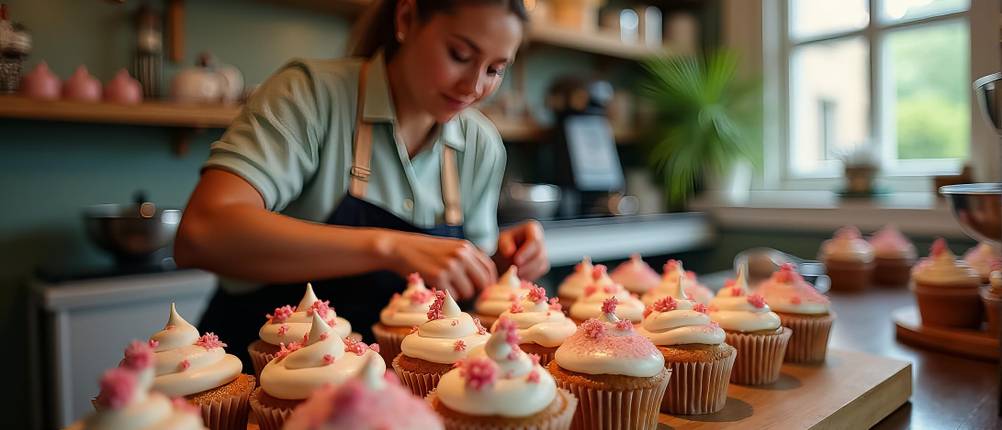 Torten-Deko-Test: Frau dekoriert Cupcakes mit Frosting