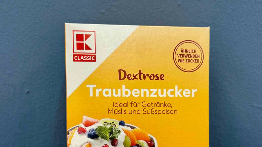 Traubenzucker getestet: Nahaufnahme der Verpackung mit Logo und Artikelbezeichnung.