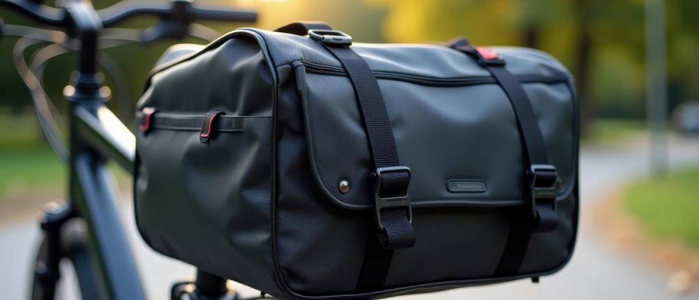 Trekking-E-Bike Herren Test: Trekking-E-Bike mit Gepäckträgertasche.