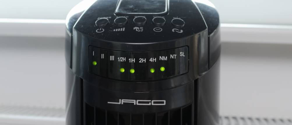 Jago Turmventilator mit Timer, der auf 5½ Stunden eingestellt ist