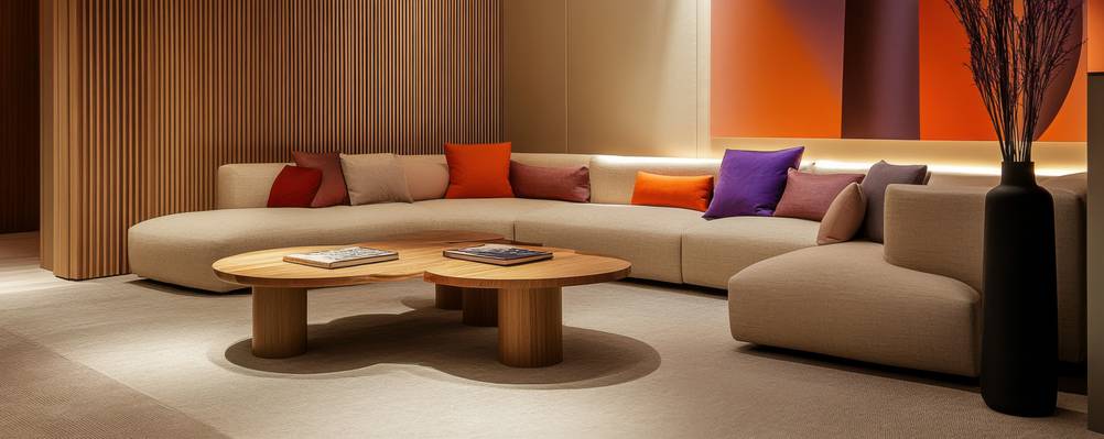 U-Sofa-Test: Zu sehen ist ein U-Sofa mit einem runden Couchtisch.