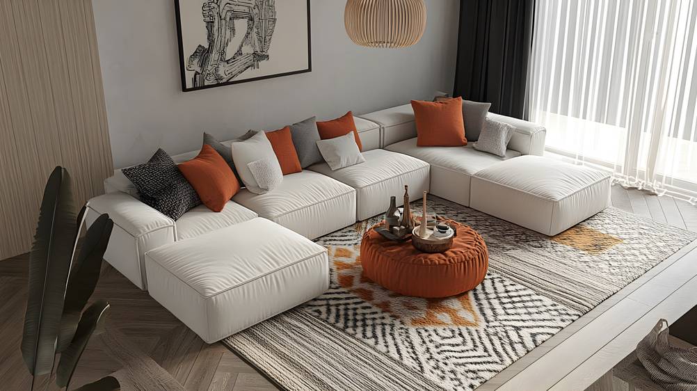 U-Sofa-Test: Zu sehen ist ein modularer Sofa in U-Form.