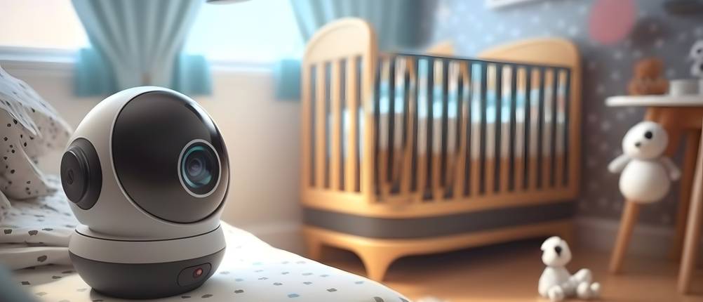 Überwachungskamera mit Monitor im Test: Eine Überwachungskamera ist in einem Babyzimmer aufgestellt.