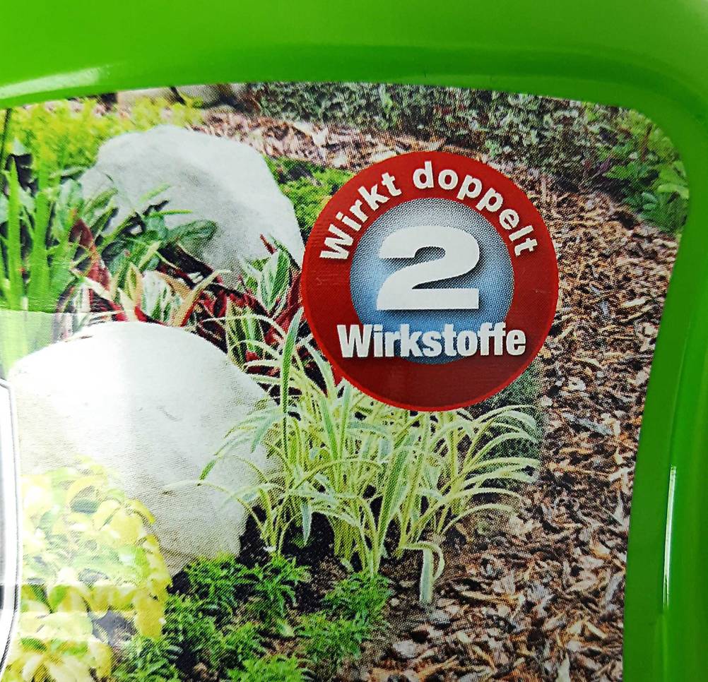 Unkrautvernichter getestet: Nahaufnahme der Informationen auf dem Label auf der Vorderseite.