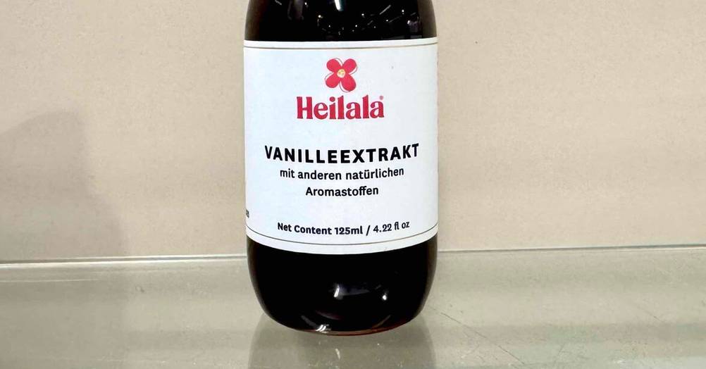 Vanilleextrakt getestet: Nahaufnahme des Labels auf der Flasche.
