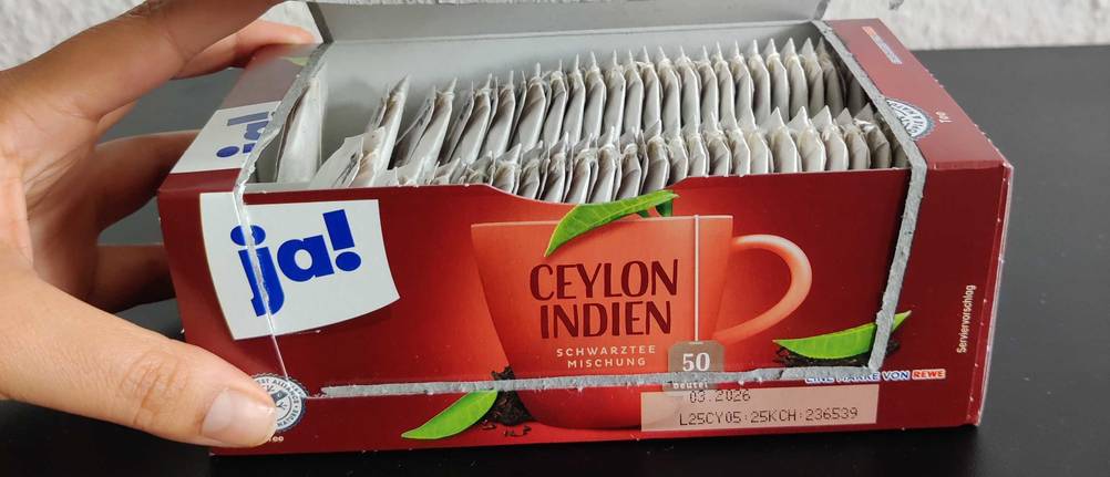 Ceylon-Tee Verpackung.