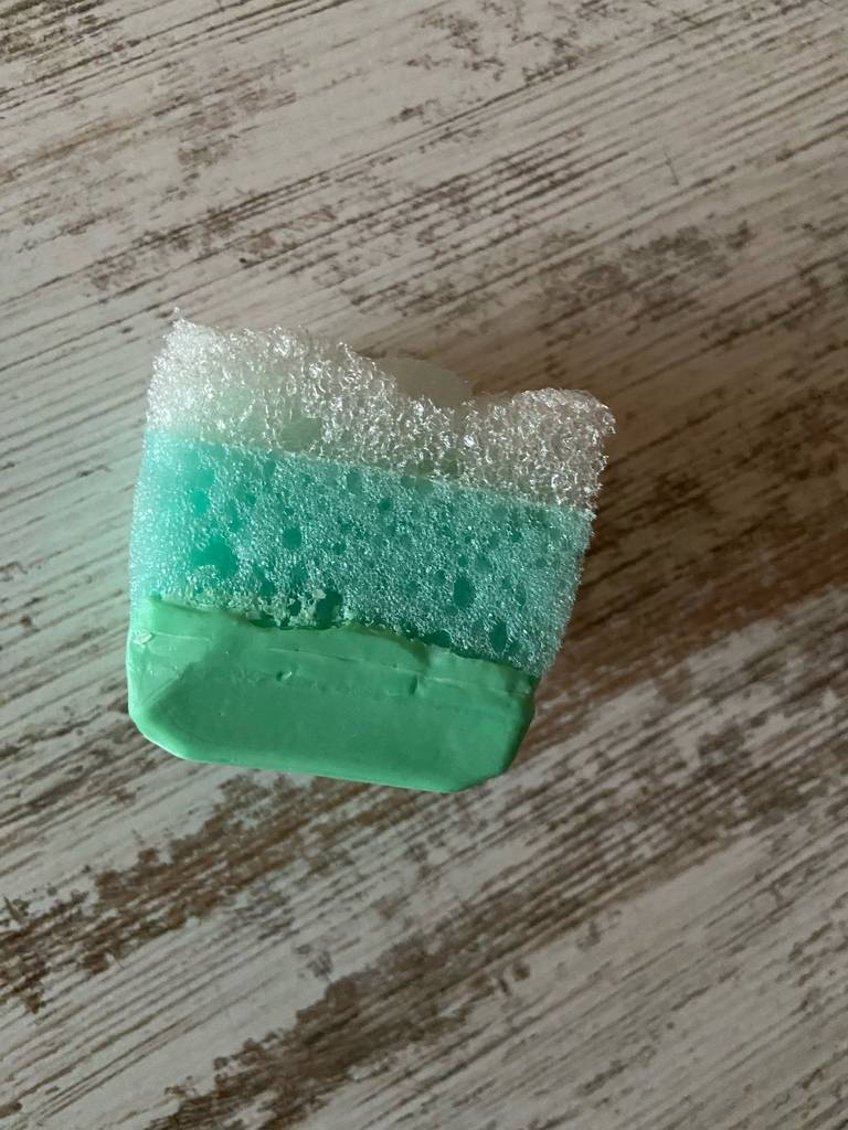 Im Test: Die Gesichtsseife inklusive Schwamm und Aloe vera liegt auf einer Holzoberfläche.