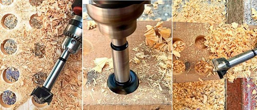 Löcher im Holz durch Forstnerbohrer