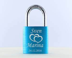 Liebesschloss mit Foto oder Initialen in Blau