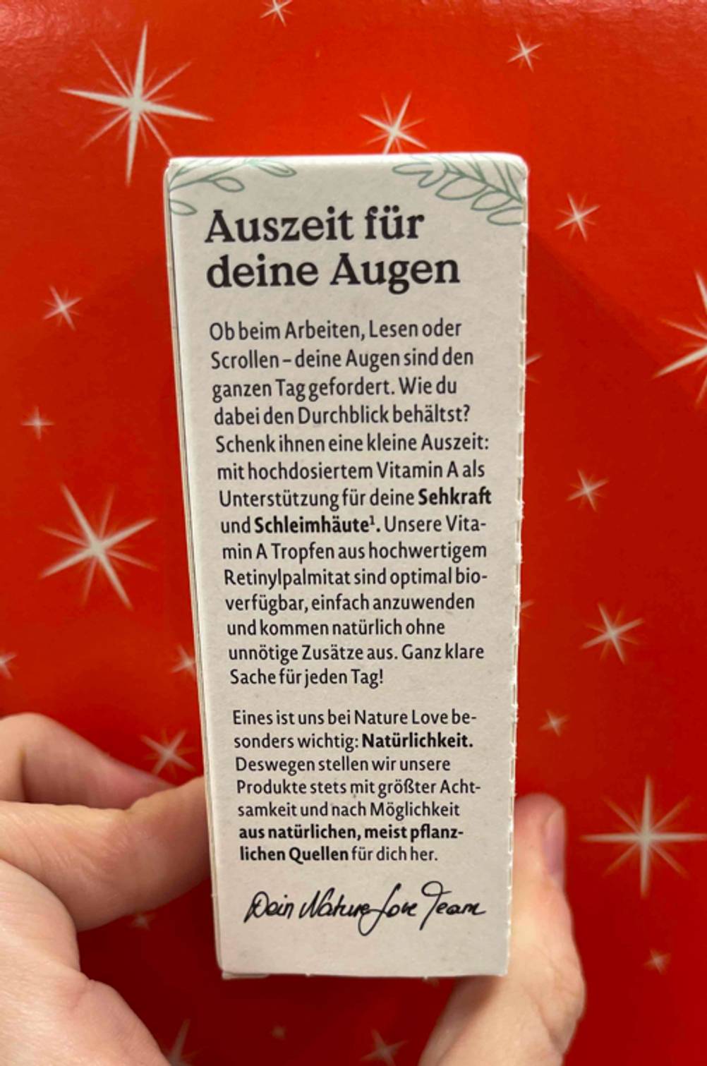 Vitamin A-Test: Auf der Rückseite der Verpackung steht eine Erzählung zum Produkt.