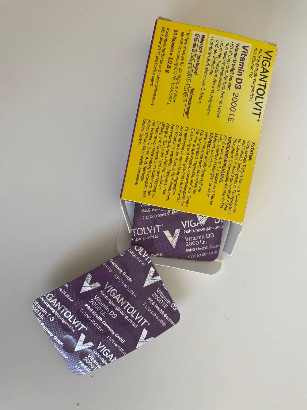 Die Rückseite einer Vitamin D Packung