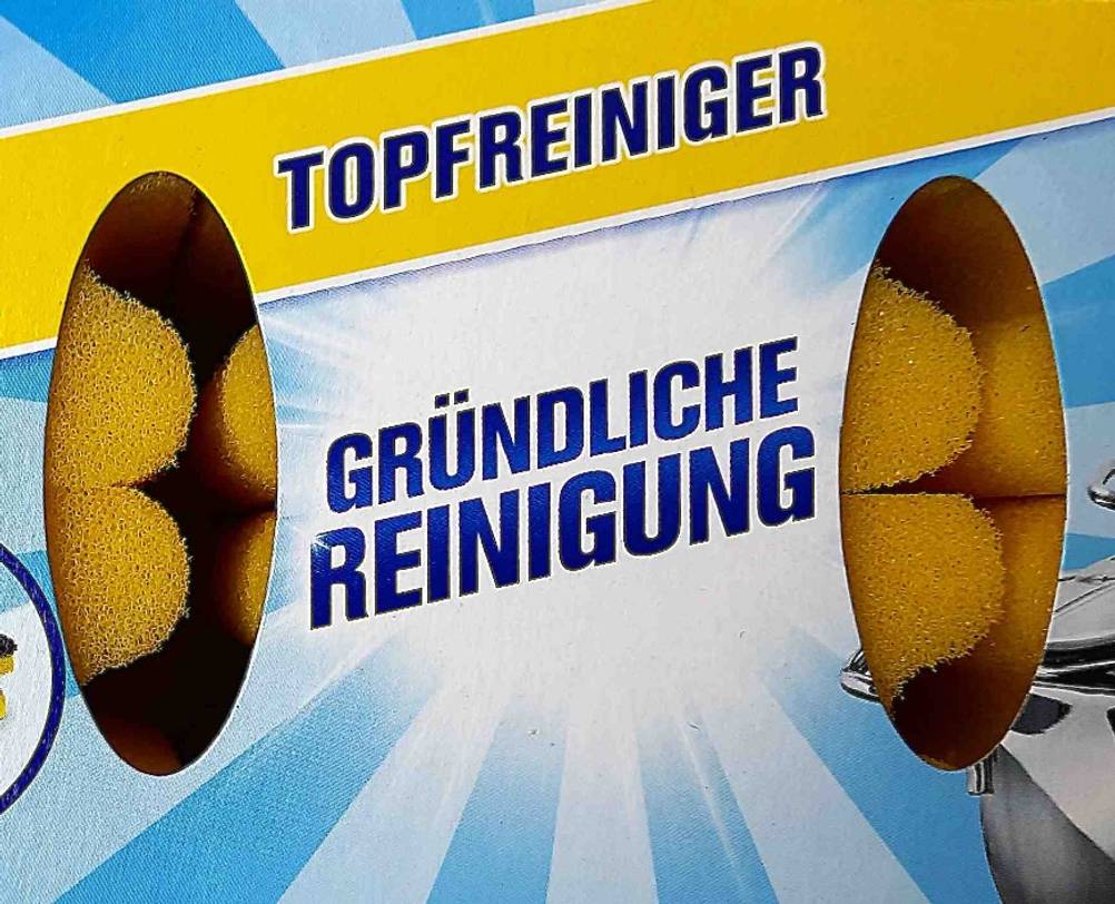 Spülschwamm-Test: ein Topfreiniger in seiner Verpackung.