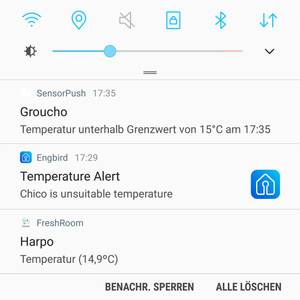 Mehrere Temperatur-Warnmeldungen erscheinen auf dem Smartphone-Display