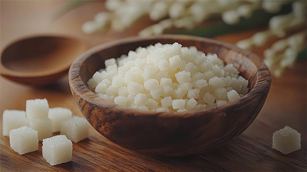 Wasserkefir im Test: Ungenutzte Kristalle in einer hölzernen Schale.