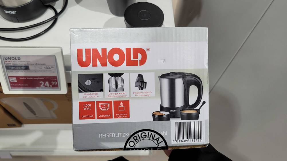 Wasserkocher 0,5 Liter getestet: Nahaufnahme der Originalverpackung von oben.