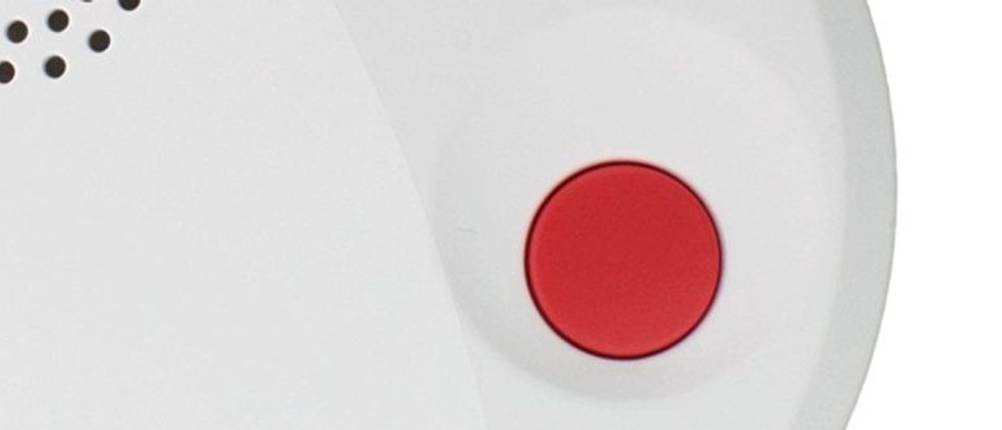 ein roter Alarmknopf an einem Wassermelder