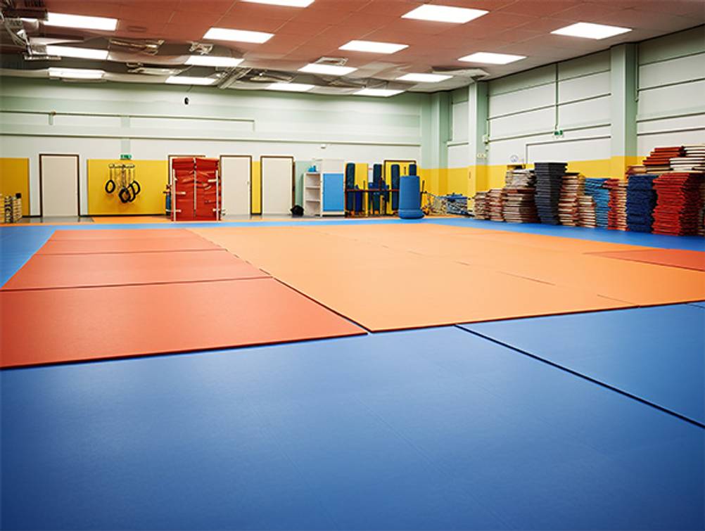Weichbodenmatten im Test: Ein Trainingsraum, der komplett mit Weichbodenmatten ausgelegt ist.