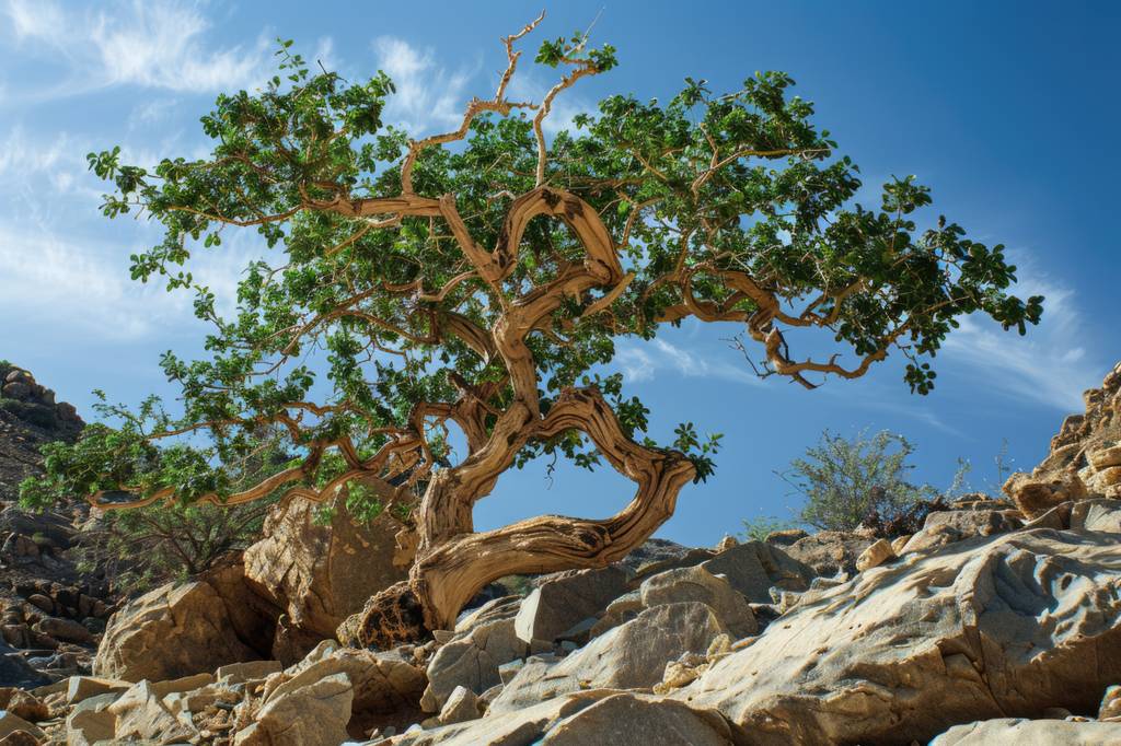 Weihrauch-Test: Vollaufnahme eines Weihrauch-Baumes in Somalia. 
