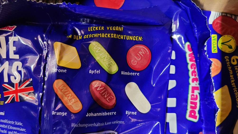 Weingummi im Test: Nahaufnahme der Grafiken auf der Packung.
