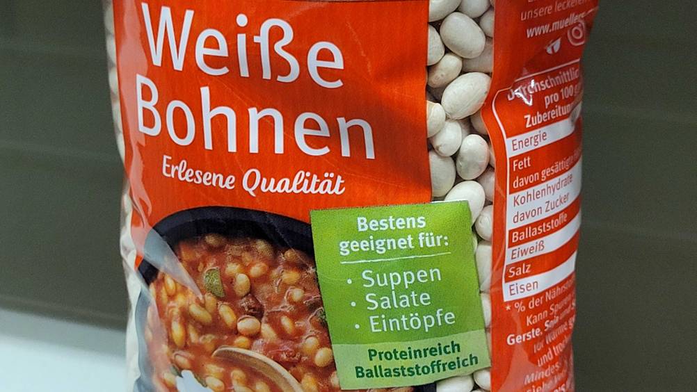 Weiße Bohnen getestet: Nahaufnahme der Vorderseite der Verpackung.