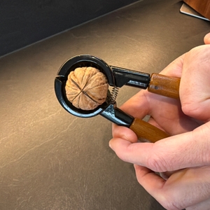 Eine Walnuss liegt im Westmark-Nussknacker Sieger Nussprofi Deluxe