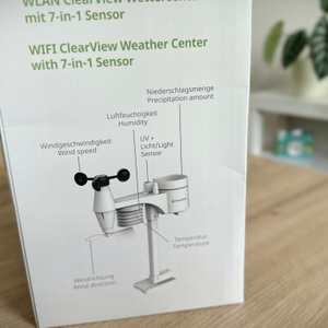 Alle Funktionen und Sensoren der Wetterstation von Bresser werden auf der Verpackung gezeigt.
