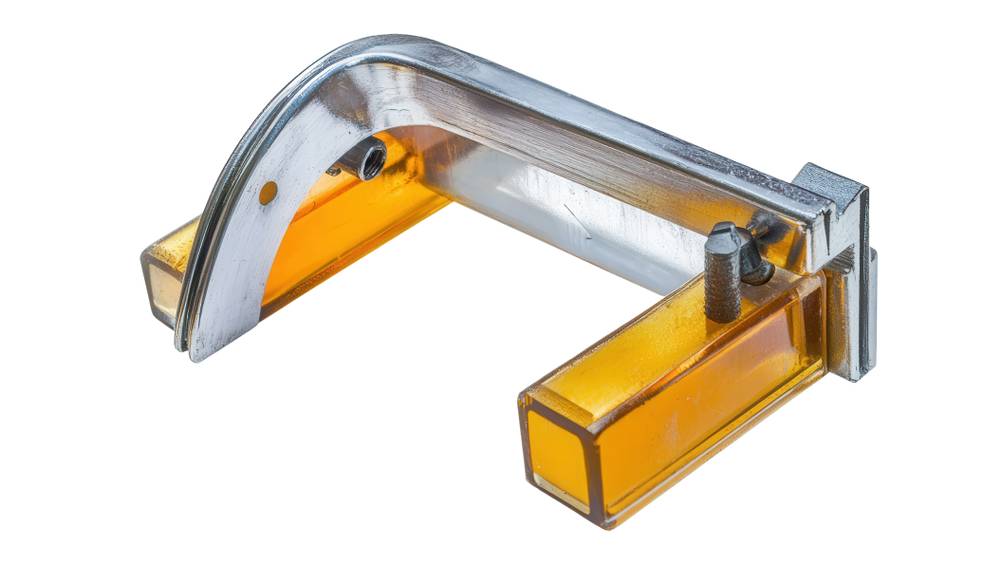 Winkelspanner im Test: Ein Winkelspanner aus gelbem Kunststoff und Metall.