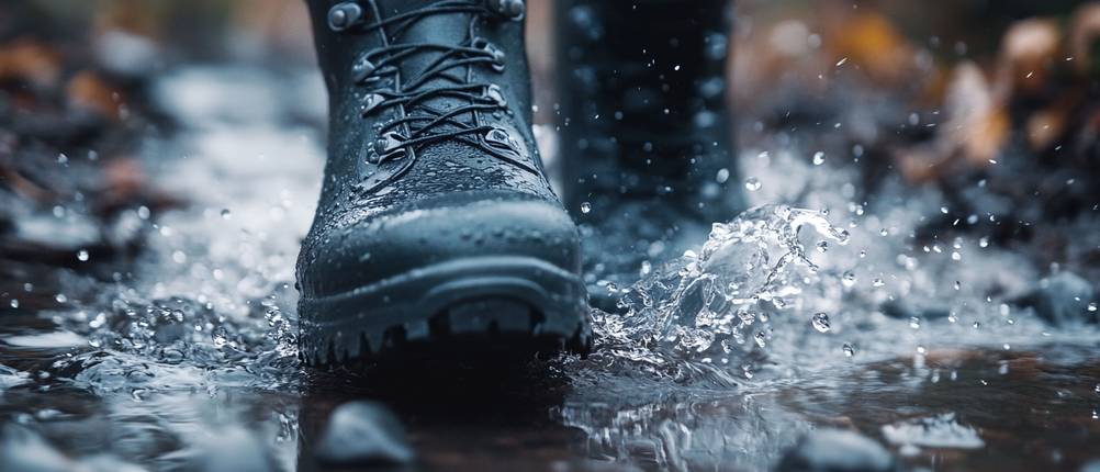 Winterstiefel-Herren-Test: Winterstiefel in Regenpfütze