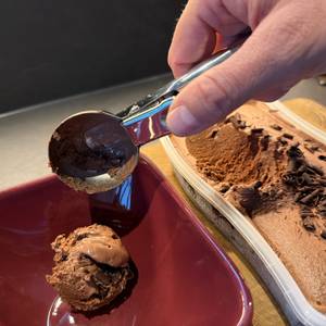 Eine Kugel Eis aus dem Wmf-Eisportionierer liegt in einer Schale