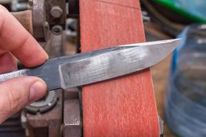 Work-Sharp-Messerschärfer im Test: Messerklinge auf Schleifband